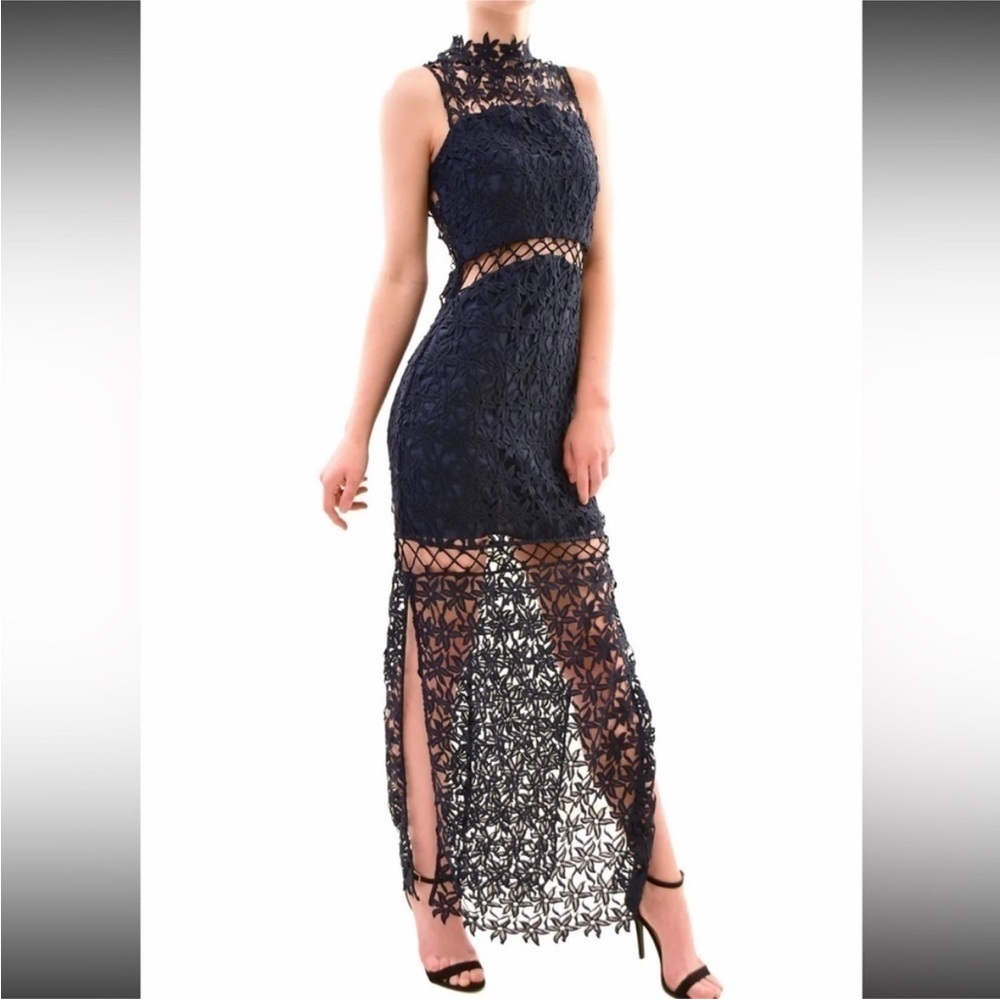 Revolve Brand "Keepsake" Navy Mesh Cut
Out Maxi Formal Dress Small
